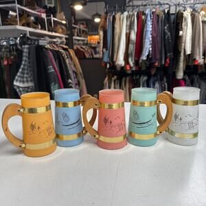 Siesta Ware Vintage Frosted Tropical Tiki Mugs- Set of 5